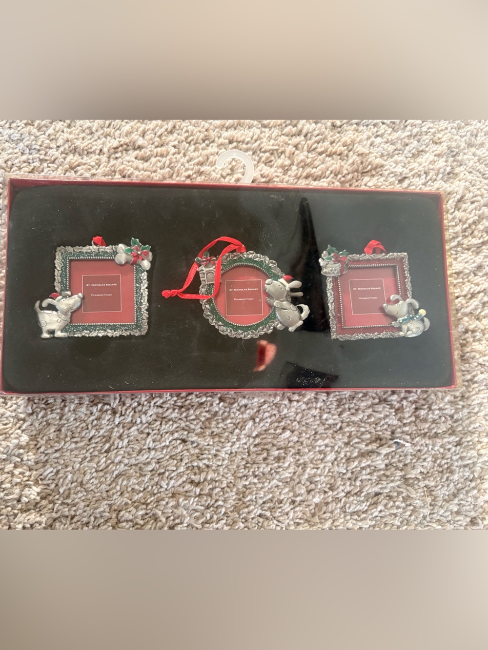 Festive Silver Elephant Photo Frame Ornaments - Set of 3